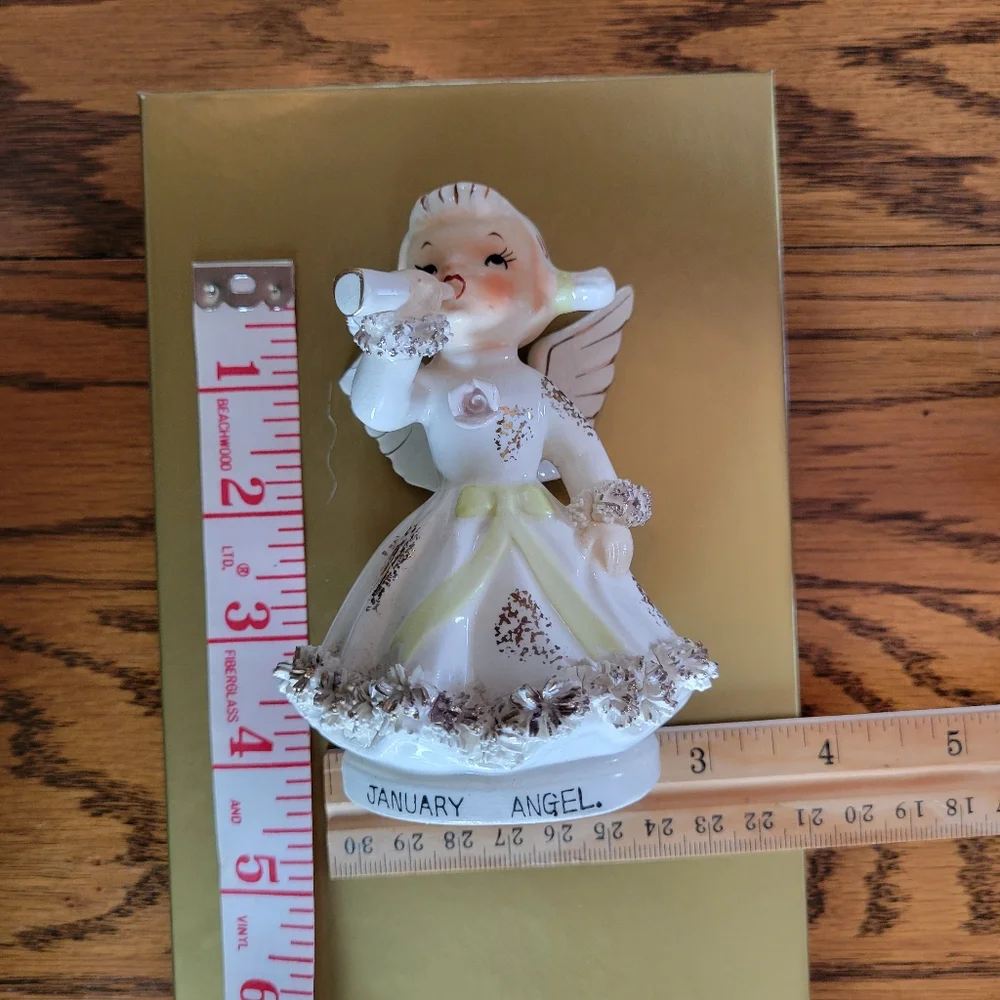 Lefton Exclusive January Girl Angel Figurine ~ Cute! ~ Broken Halo & Wing 😥